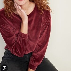 Velvet Long-Sleeve Top in Burgundy